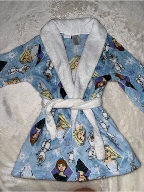 Disney Frozen Light Blue Plush Girls' Robe with White Trim